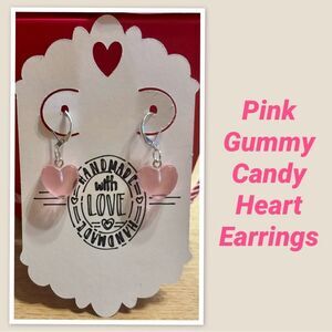 Heart Charm Gummy Candy Heart Earrings (Pink)